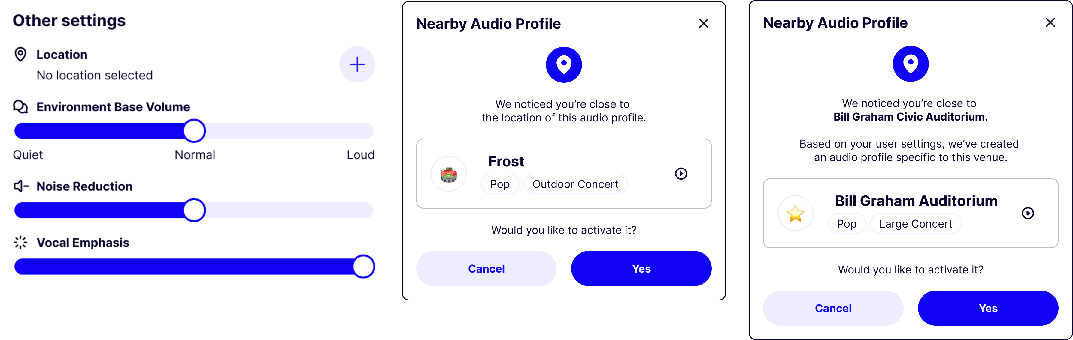 Automated location settings interface